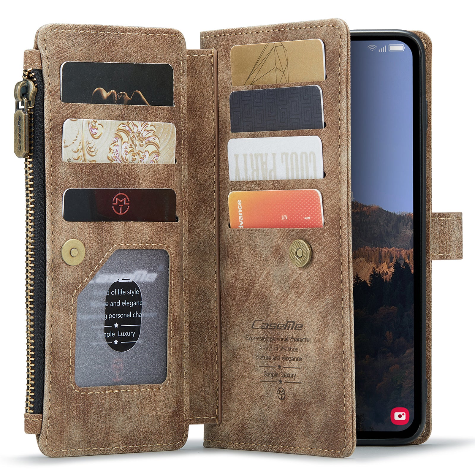CASEME C30 Series pro Samsung Galaxy A54 5G PU kožené pouzdro na telefon Stojan Držák na kartu Kapsa na zip Ochranný kryt telefonu proti poškrábání CASEME C30 Series pro Samsung Galaxy A54 5G PU kožené pouzdro na telefon Stojan Držák na kartu Kapsa na zip Ochranný kryt telefonu proti poškrábání